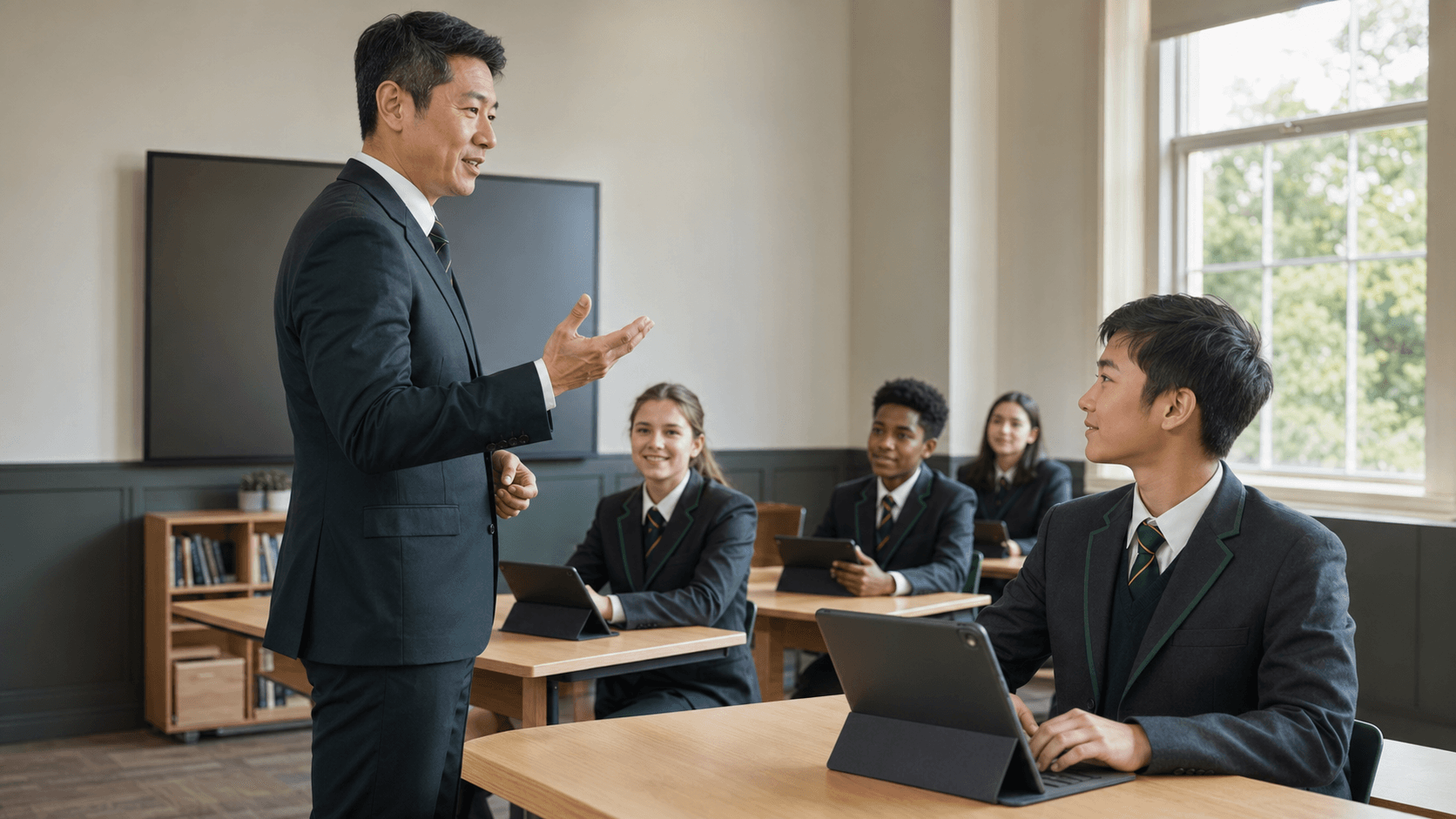 导师与学生在课堂进行一对一指导